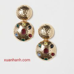 Hoa tai H&M đá ngũ sắc bản tròn độc đáo, cá tính 