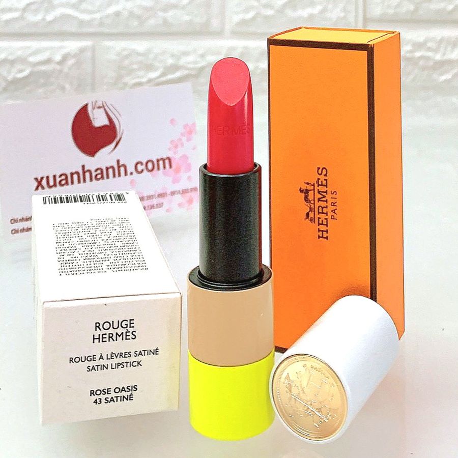 Son Hermes Rouge Satin Lipstick hồng san hô ngọt ngào, nữ tính #43 Rosy Oasis (Limited)