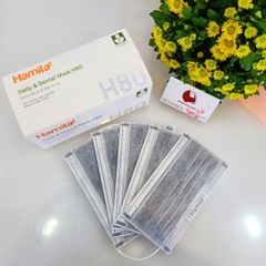 Khẩu trang y tế kháng khuẩn Hamita than hoạt tính, 4 lớp, chuẩn y khoa, hộp 50 cái, xám. 