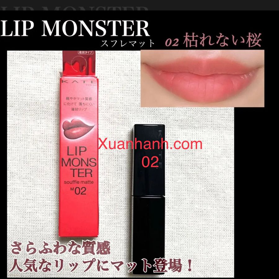 Son kem lì Kate Lip Monster Souffle Matte lì mịn, lâu trôi, #M02 - Cam san hô (New)